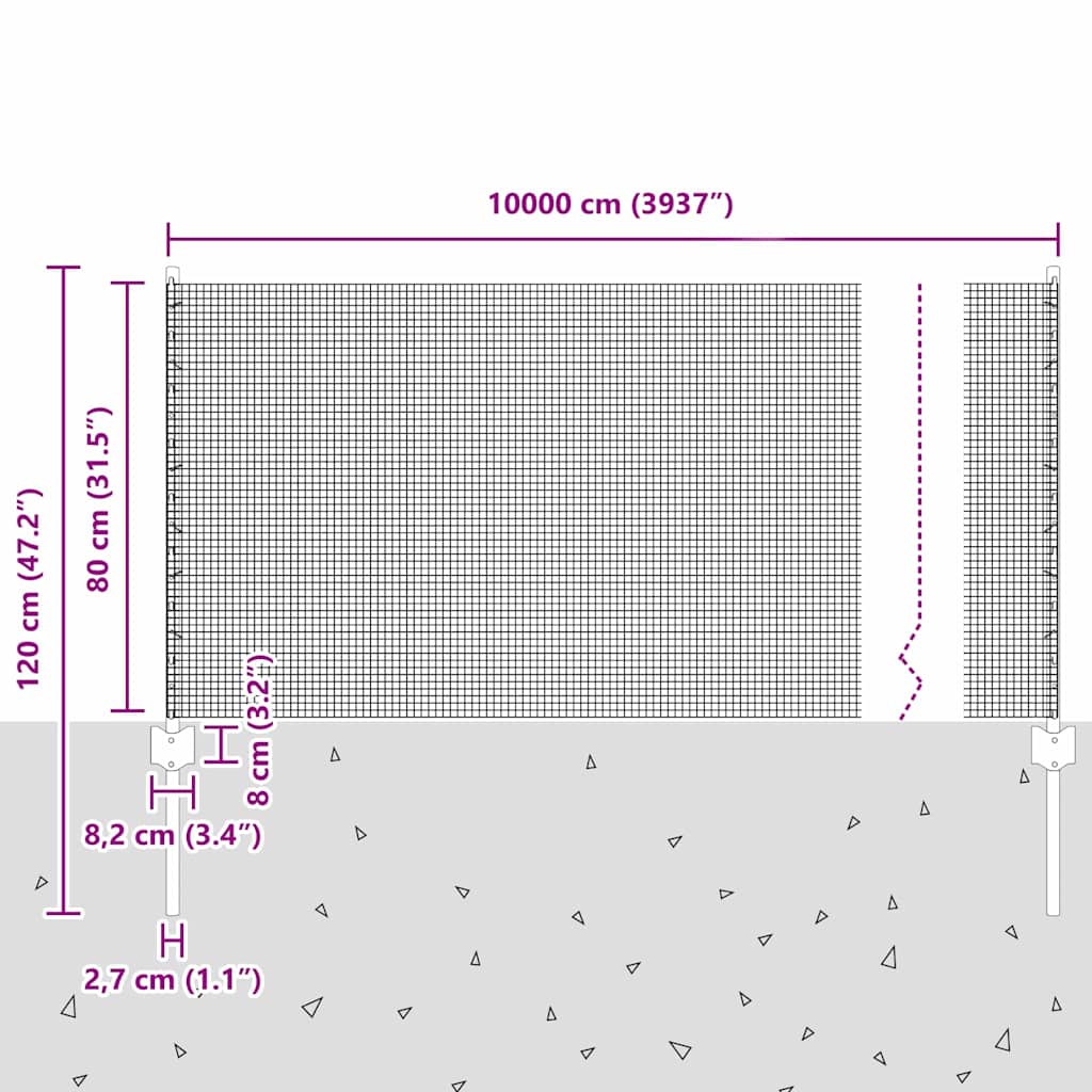 Zavarena žičana ograda s postom 100 x 0,8 m Siva Mreža