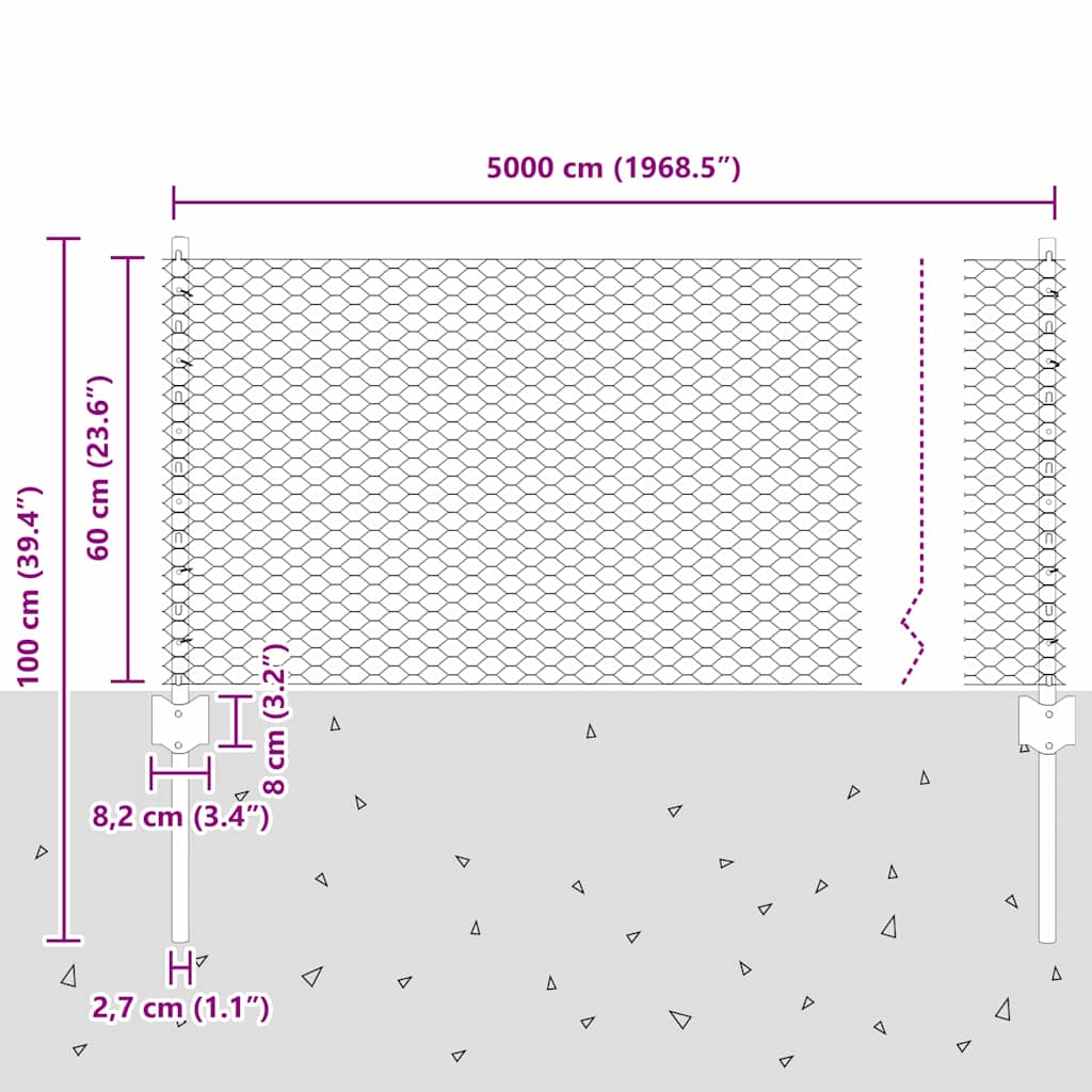 Zavarena žičana ograda 50 x 0,6 m (Š x V) Vruće pocinčani čelik