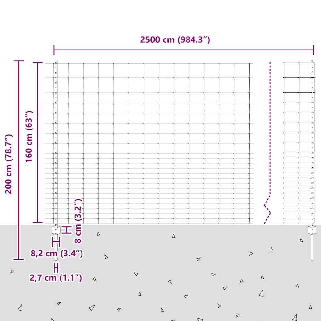 Divlja Ograde s Stupovima 25 x 1,6 m (Š x V)