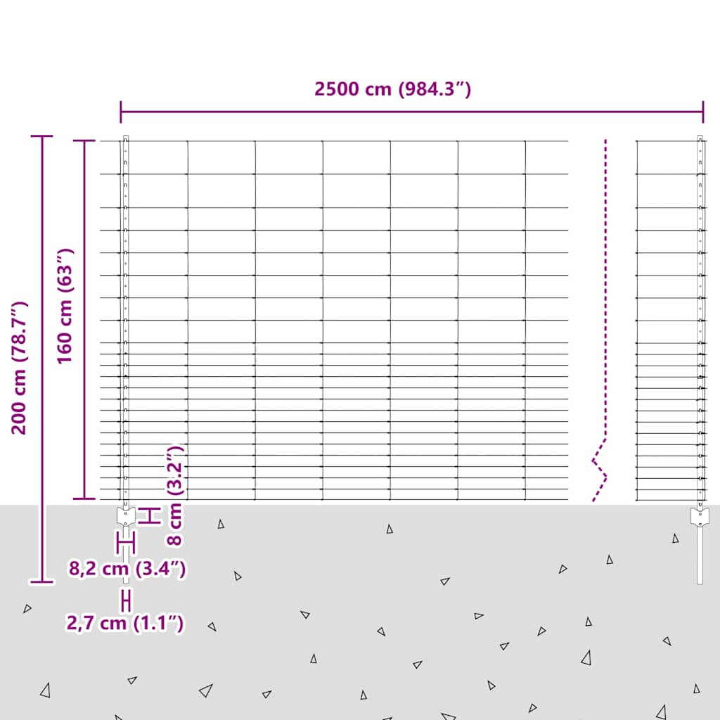 Divlja Ograde s Stupovima 25 x 1,6 m (Š x V)
