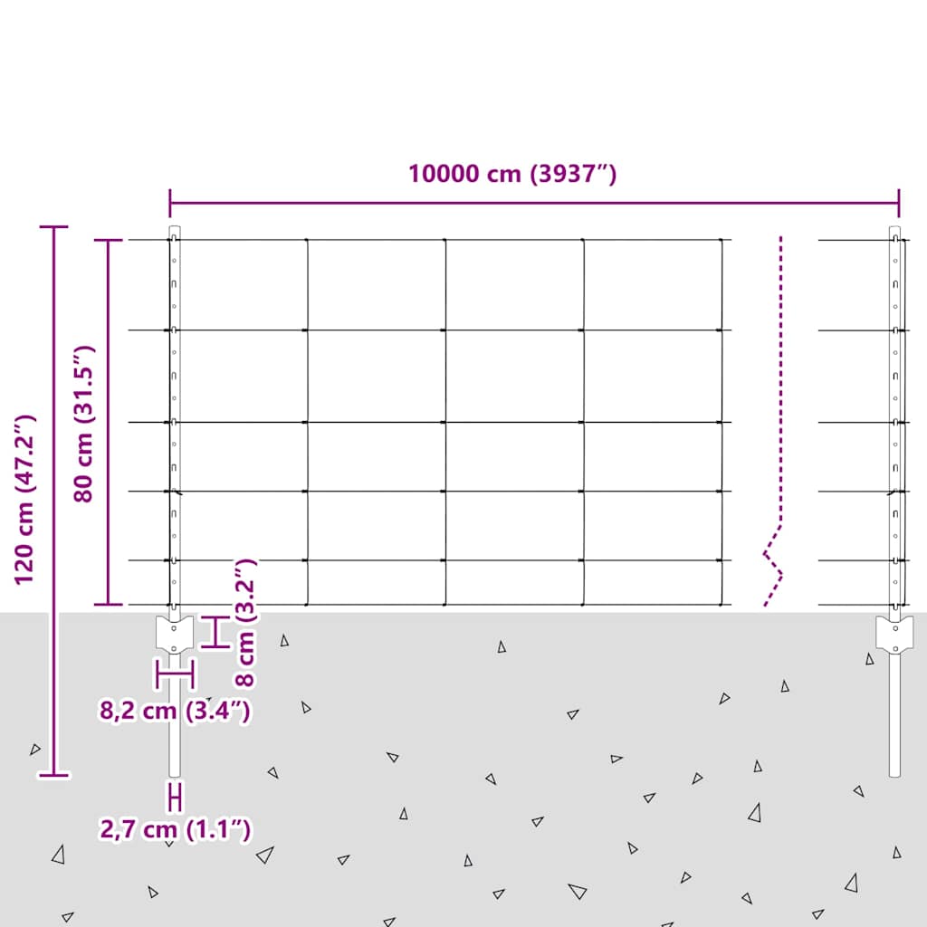 Divlja Ograde s Stupovima 100 x 0,8 m (Š x V)