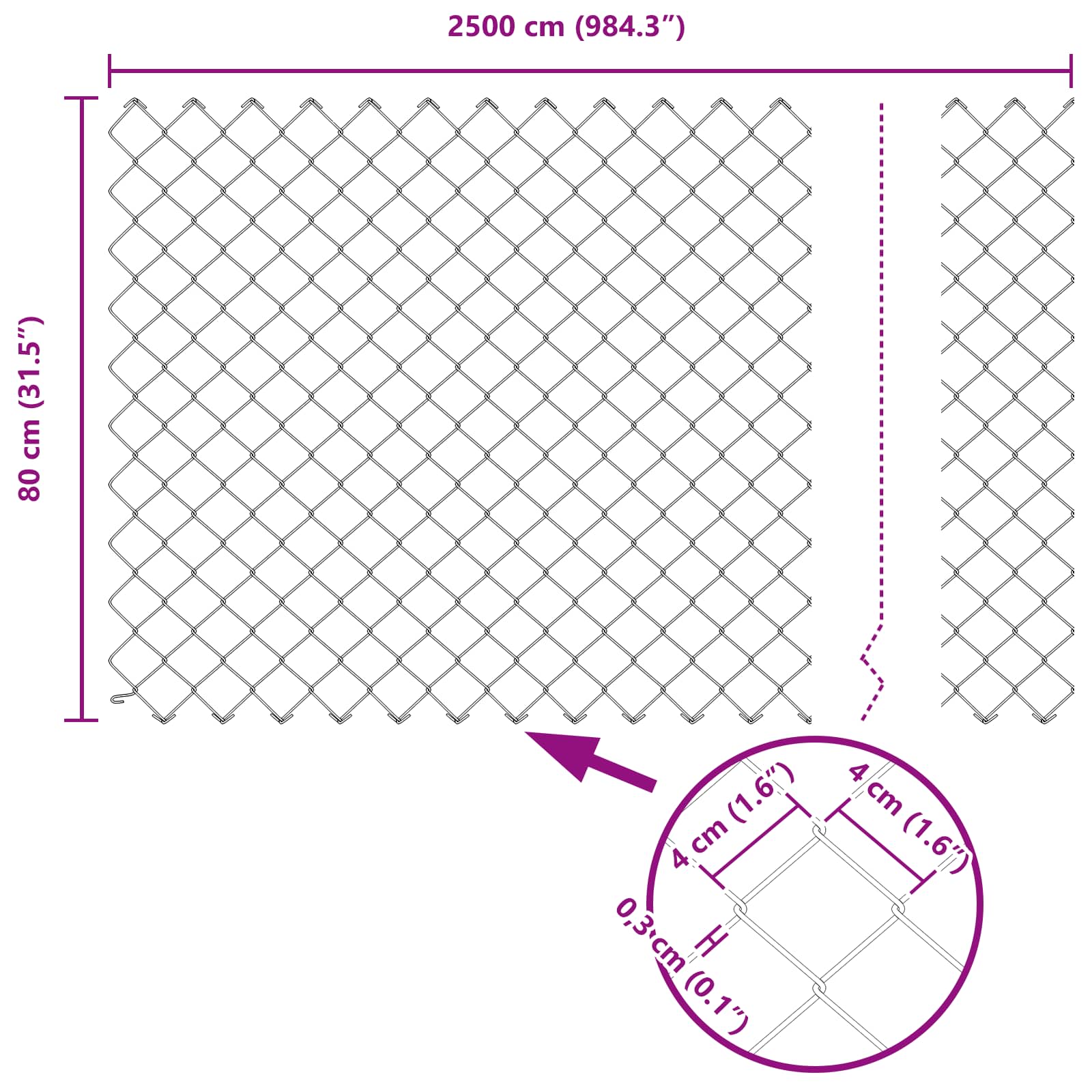 Ograda od lančane veze 25 x 0,8 m Čelik Zelena
