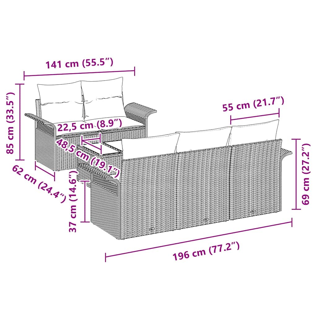 Set sofe 6 kom. Siva poliratan 55 x 55 x 37 cm