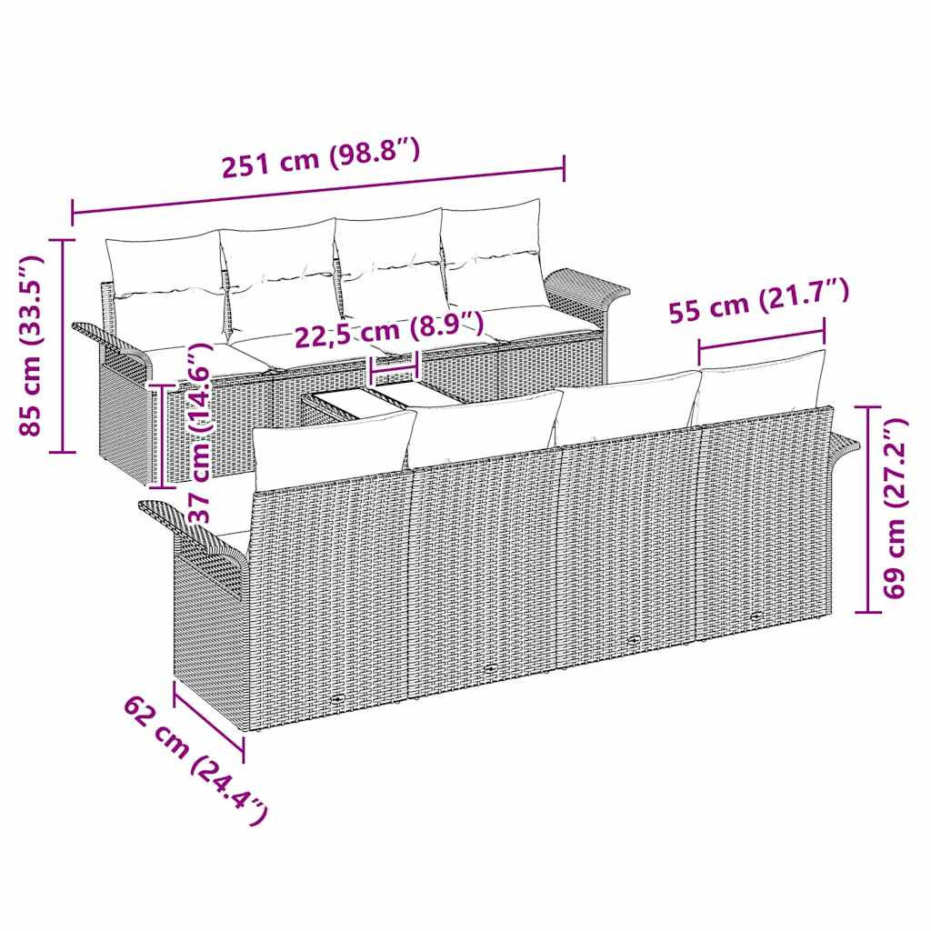 Sjedeća garnitura za vrt 9 pcs Siva Poli ratan