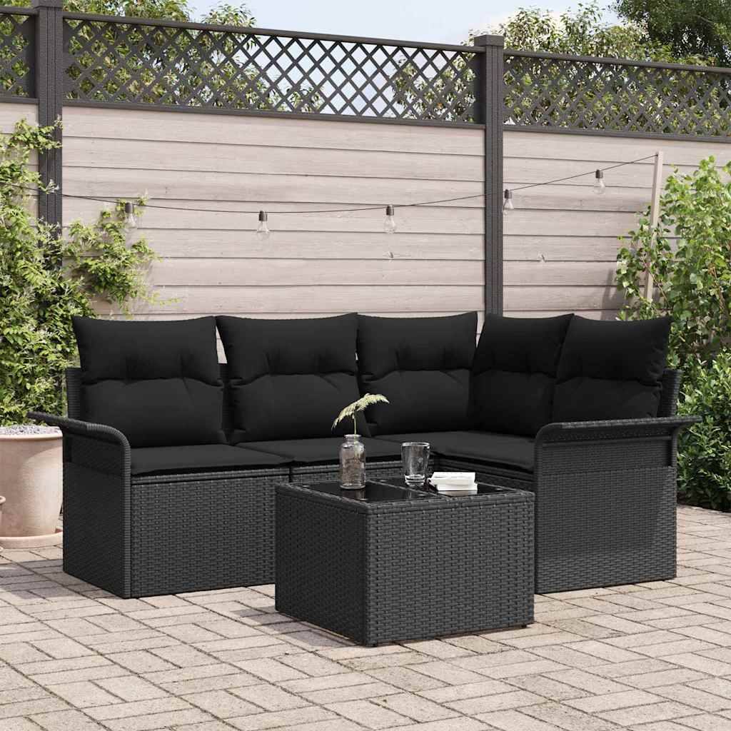Sjedeća garnitura za vrt 5 kom. Crna poliratan 187,5 x 132,5 x 85 cm