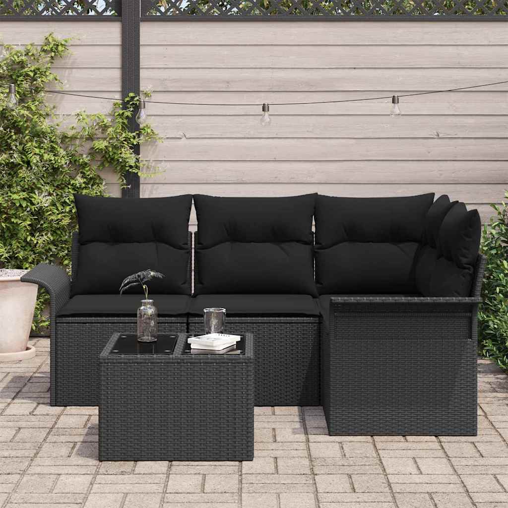 Sjedeća garnitura za vrt 5 kom. Crna poliratan 187,5 x 132,5 x 85 cm