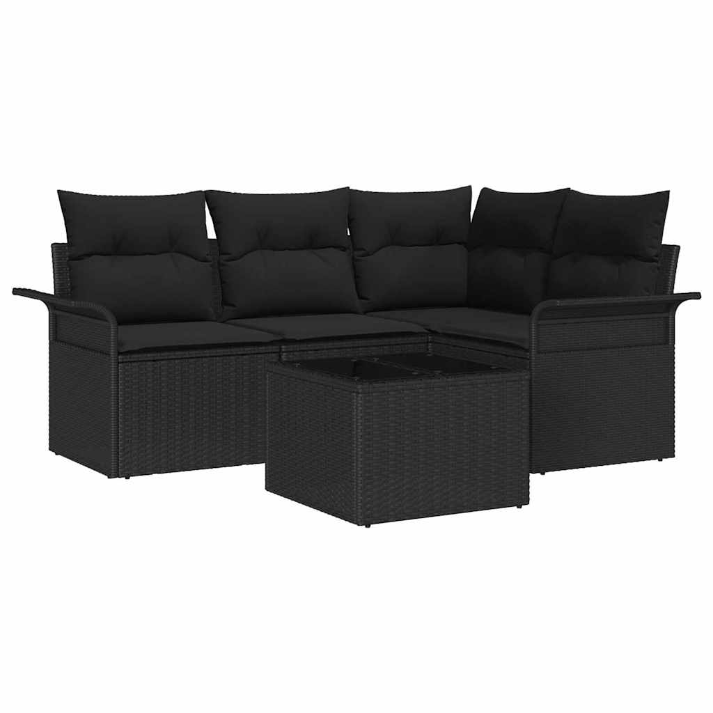 Sjedeća garnitura za vrt 5 kom. Crna poliratan 187,5 x 132,5 x 85 cm