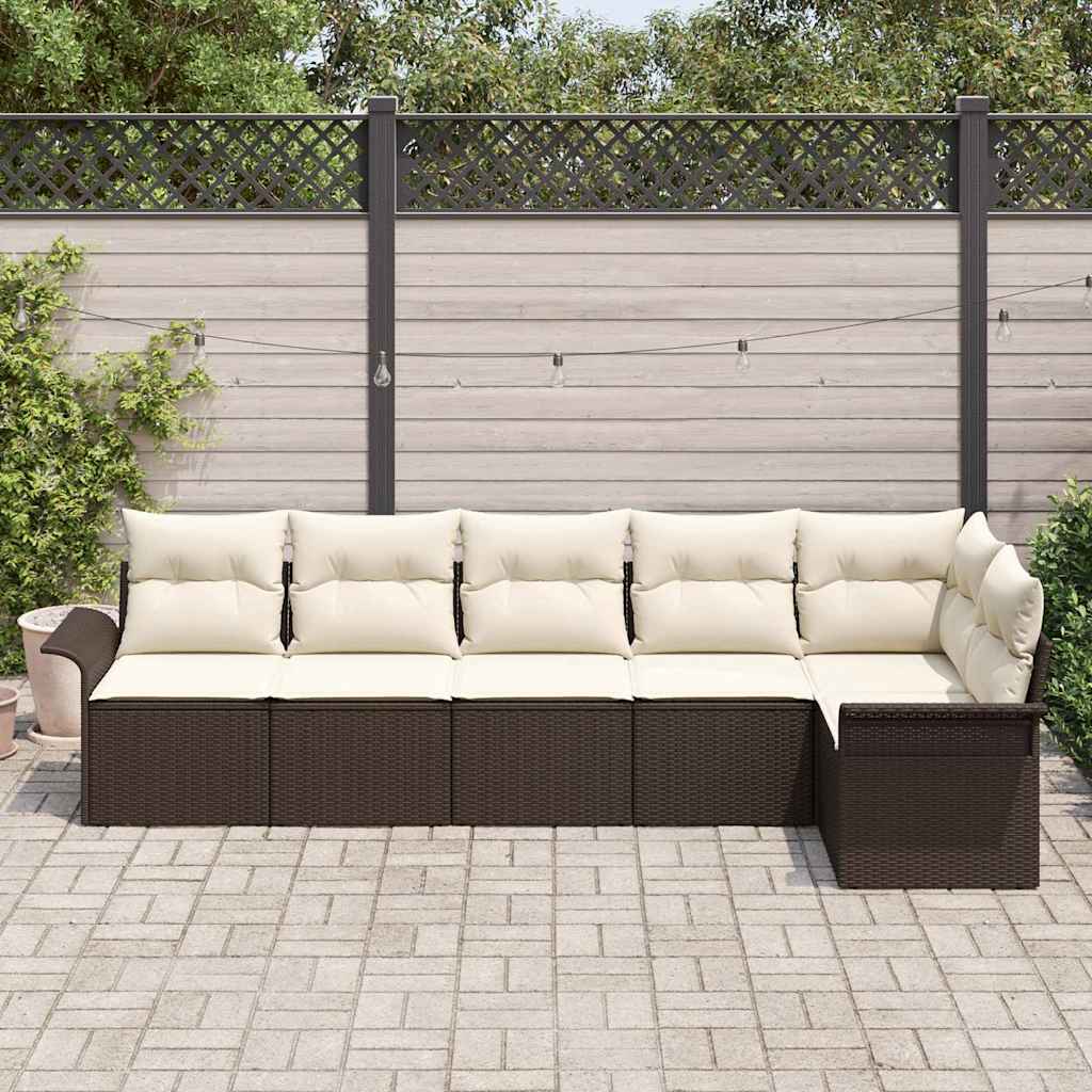 Sjedeća garnitura za vrt 6 kom. Smeđa poliratan 297,5 x 132,5 x 85 cm