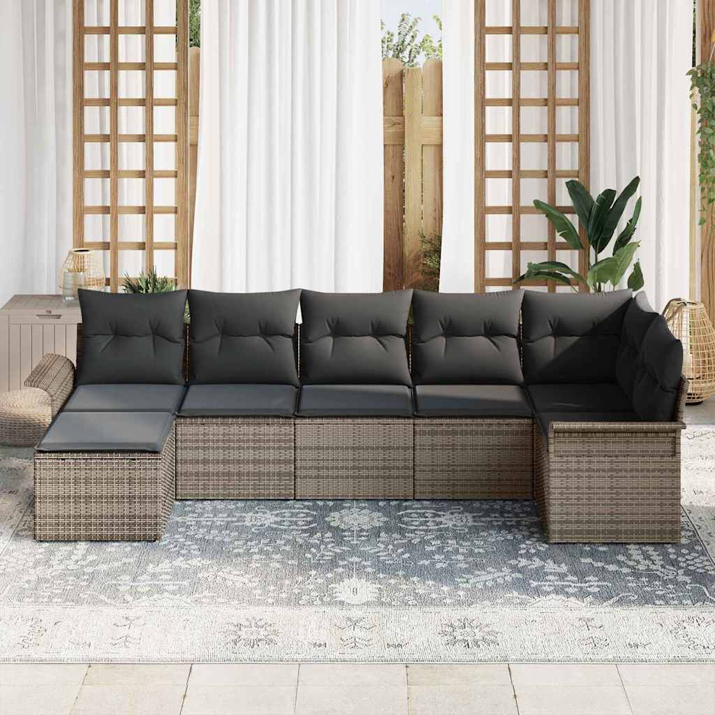Sjedeća garnitura za vrt 7 kom. Siva poliratan 297,5 x 132,5 x 85 cm