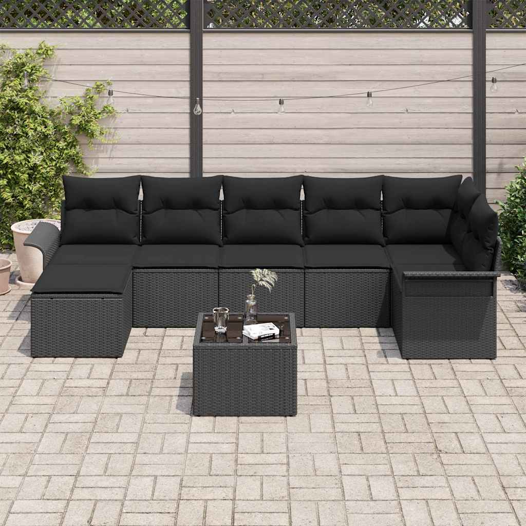 Sjedeća garnitura za vrt 8 kom. Crna poliratan 297 x 132.5 x 85 cm