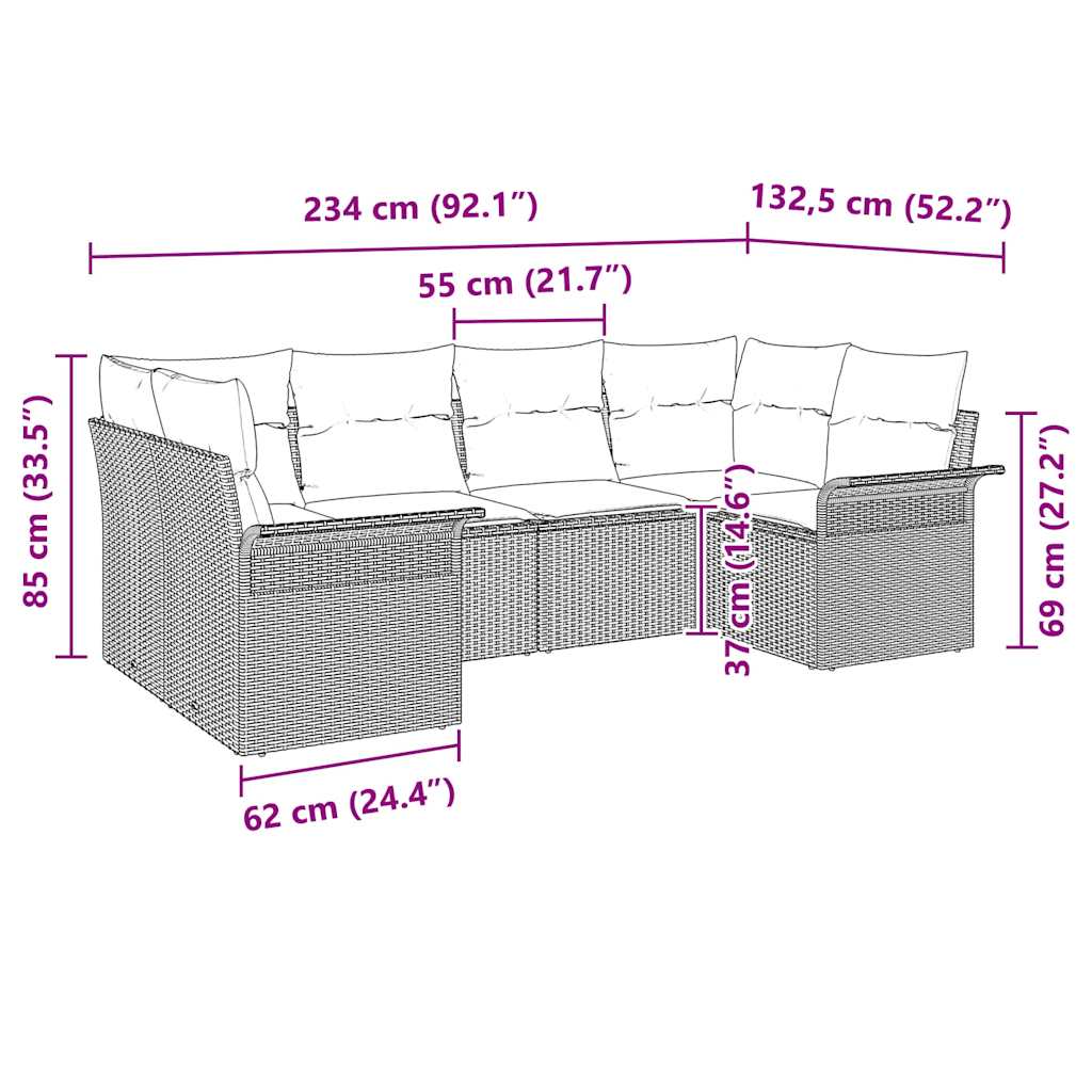 Sjedeća garnitura za vrt 6 kom. Bež poliratan 234 x 132,5 x 85 cm