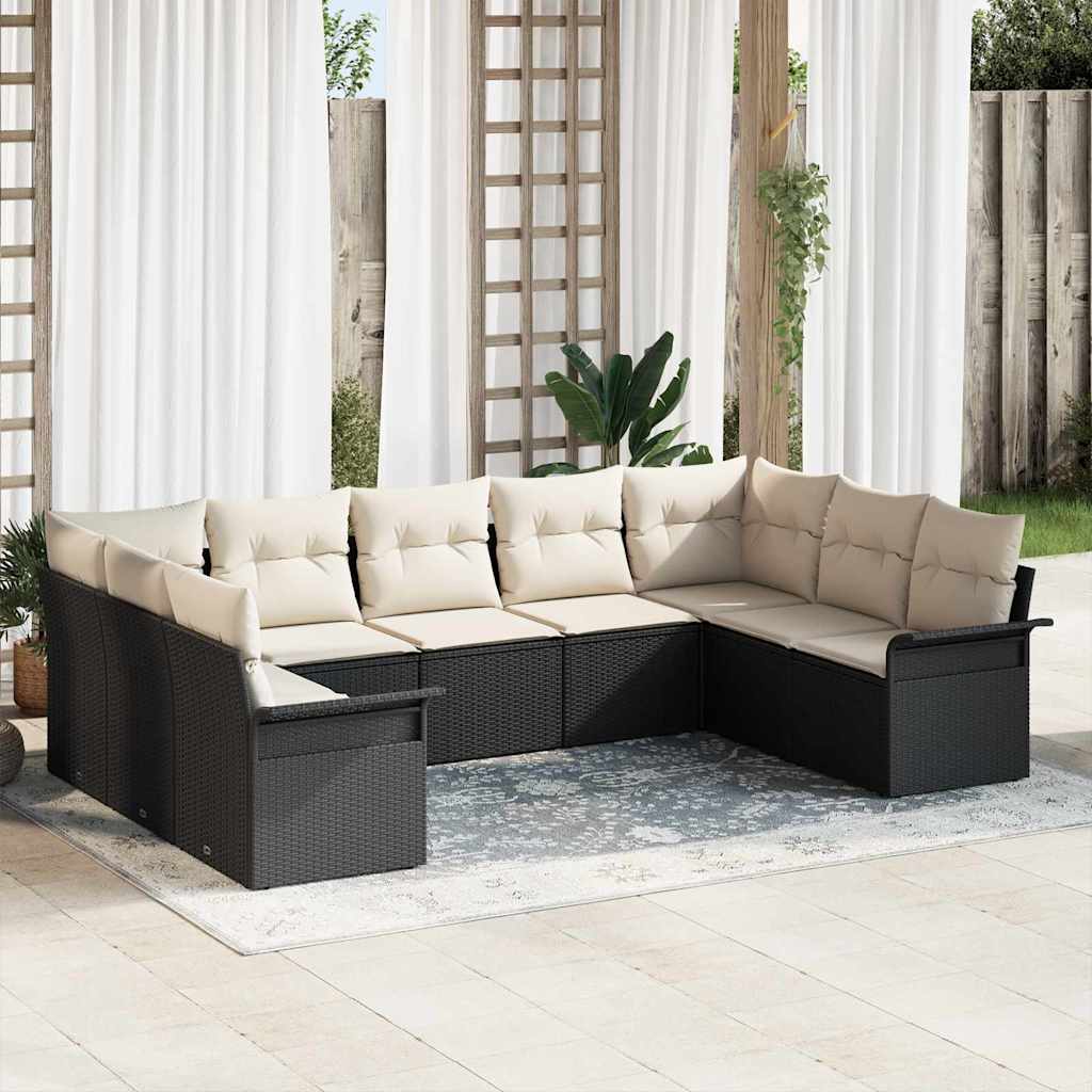 Sjedeća garnitura za vrt s jastukom Crna poliratan 289 x 187,5 x 85 cm