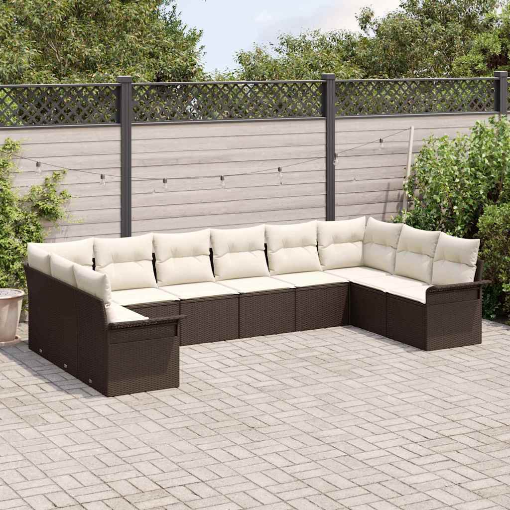 Sjedeća garnitura za vrt 10 kom. Smeđa poliratan 344 x 187,5 x 85 cm