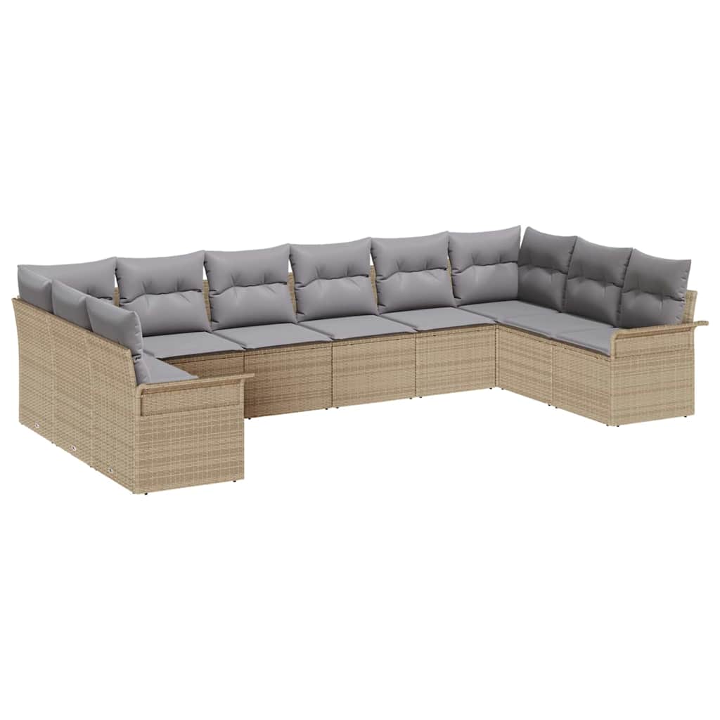 Sjedeća garnitura za vrt 10 kom. Bež poliratan 344 x 187,5 x 85 cm