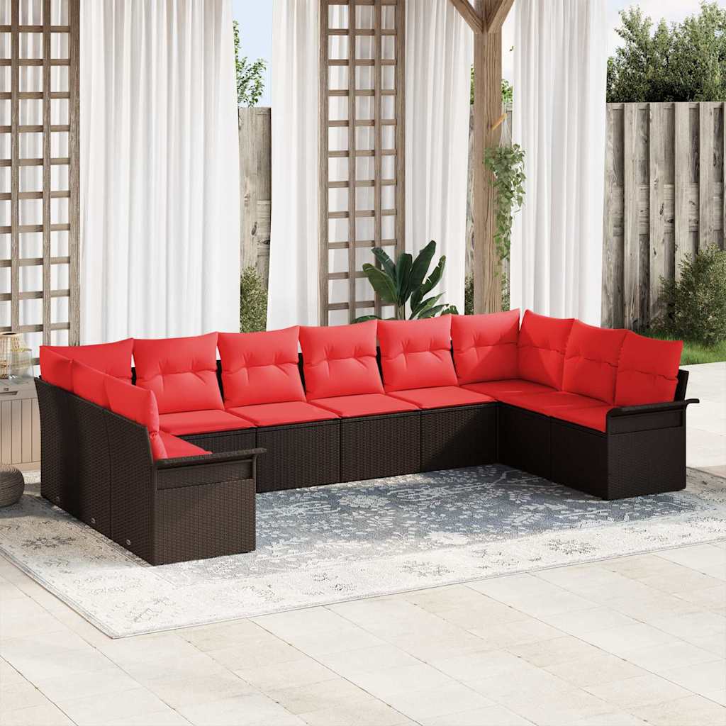 Sjedeća garnitura za vrt 10 kom. Smeđa poliratan 344 x 187,5 x 85 cm
