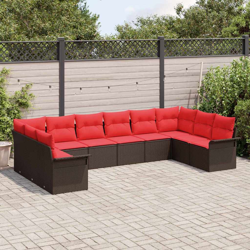 Sjedeća garnitura za vrt 10 kom. Smeđa poliratan 344 x 187,5 x 85 cm