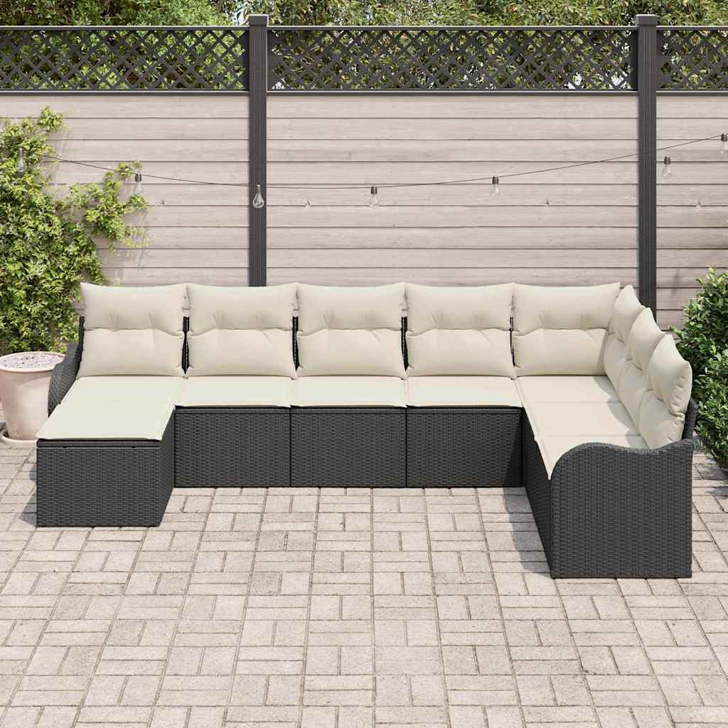 Sjedeća garnitura za vrt 8 kom. Crna poliratan 287.5 x 177.5 x 85 cm