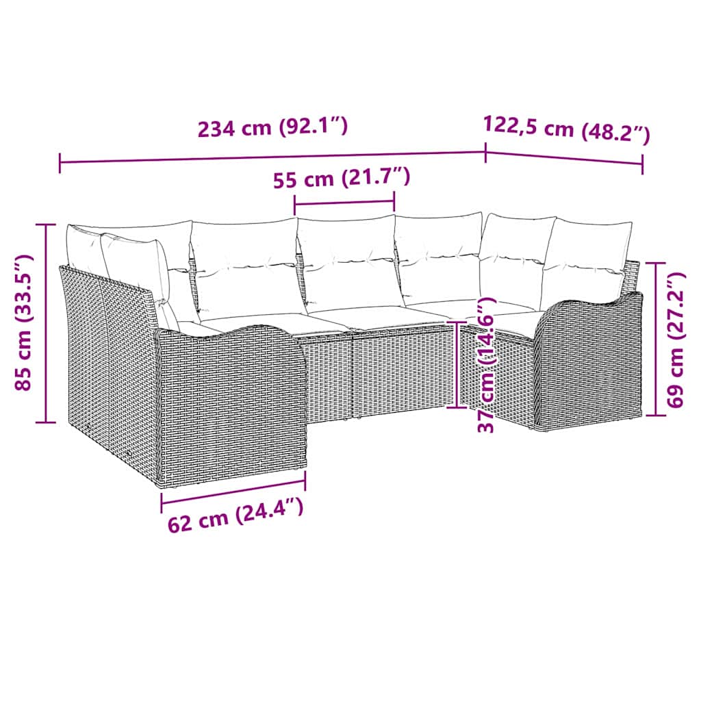 Sjedeća garnitura za vrt 6 kom. Bež poliratan 234.0 x 122.5 x 85.0 cm