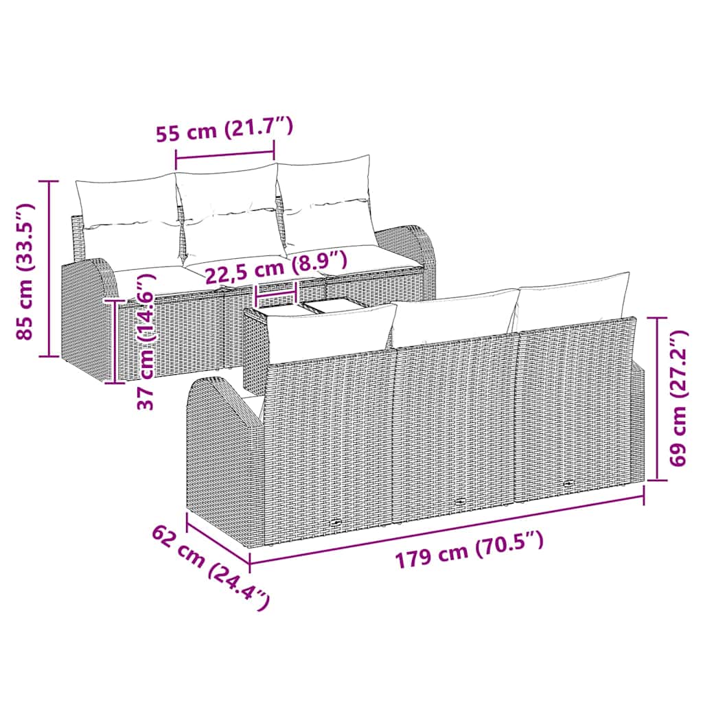 Sjedeća garnitura za vrt 7 kom. Smeđa poliratan 55.0 x 55.0 x 37.0 cm