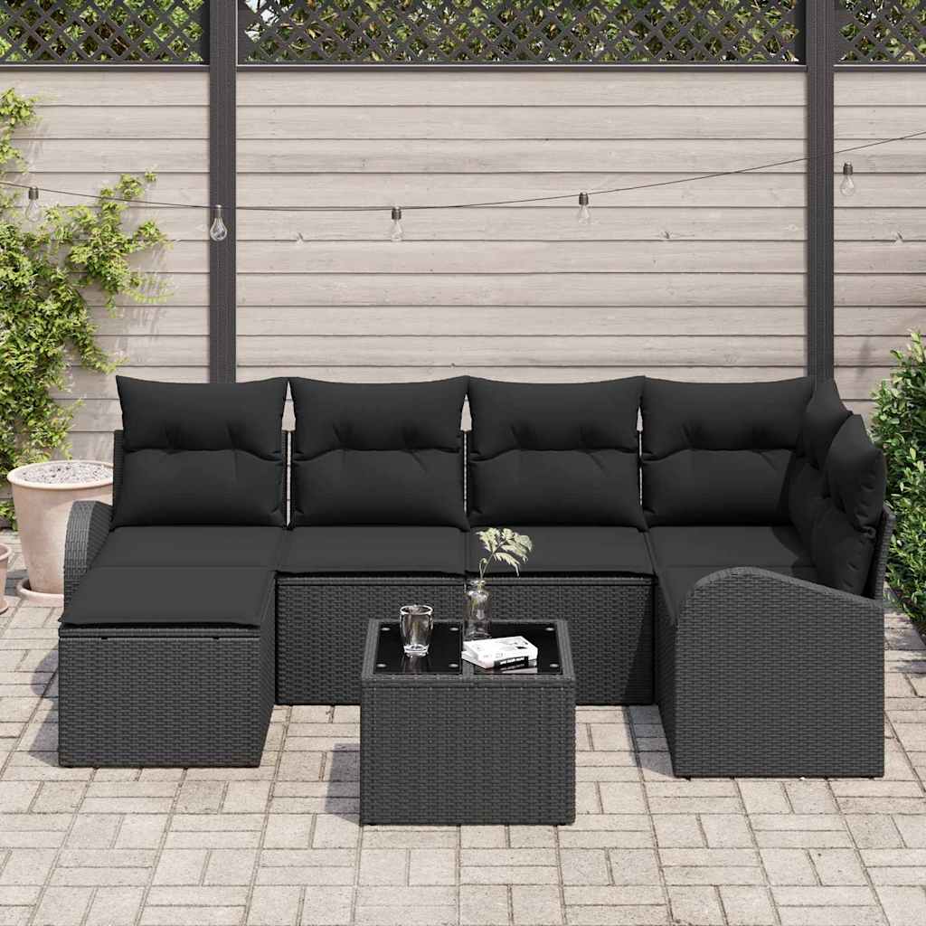 Sjedeća garnitura za vrt 7 kom. Crna poliratan 234.0 x 124.0 x 85 cm