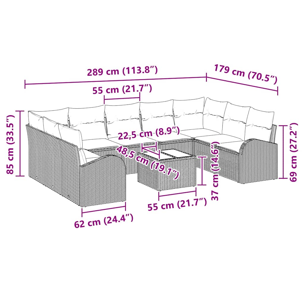 Set sofe s jastukom 10 pcs Siva Poli Ratan