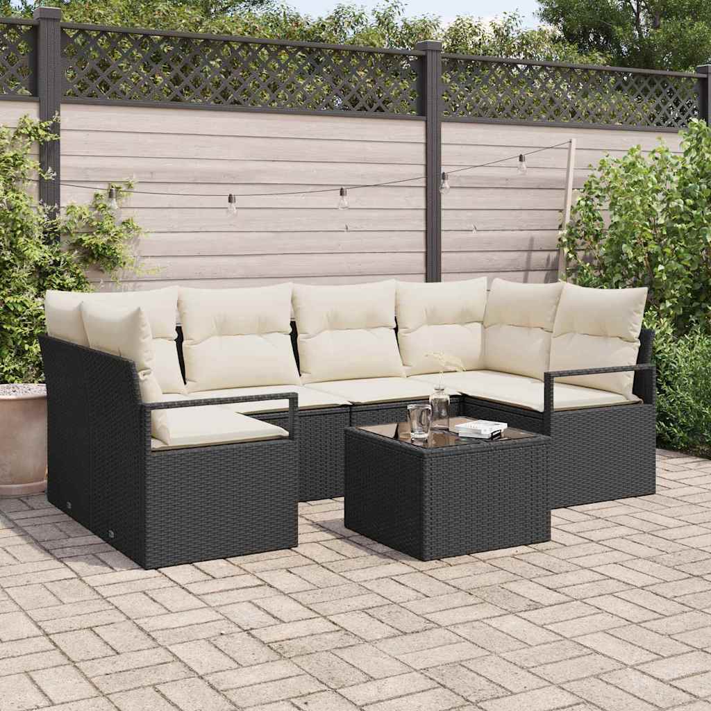 Set sofe 7 kom. 6-Broj sjedala Crna i Krema poliratan 234 x 122 x 85 cm