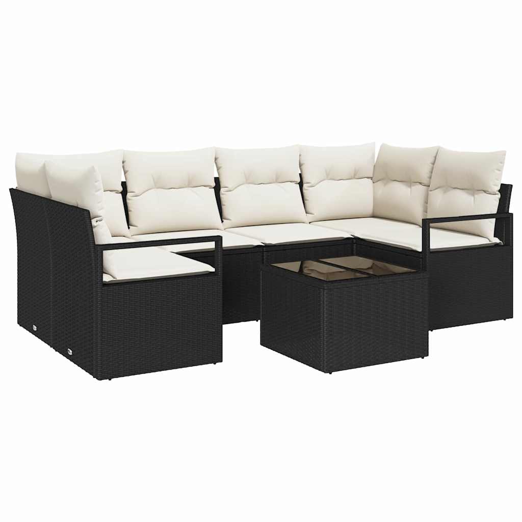 Set sofe 7 kom. 6-Broj sjedala Crna i Krema poliratan 234 x 122 x 85 cm
