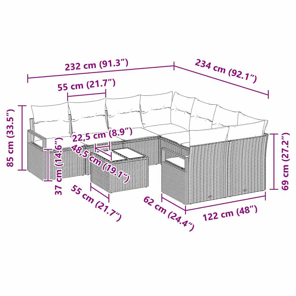 Set sofe s jastukom 9 pcs Bež i siva poliratan