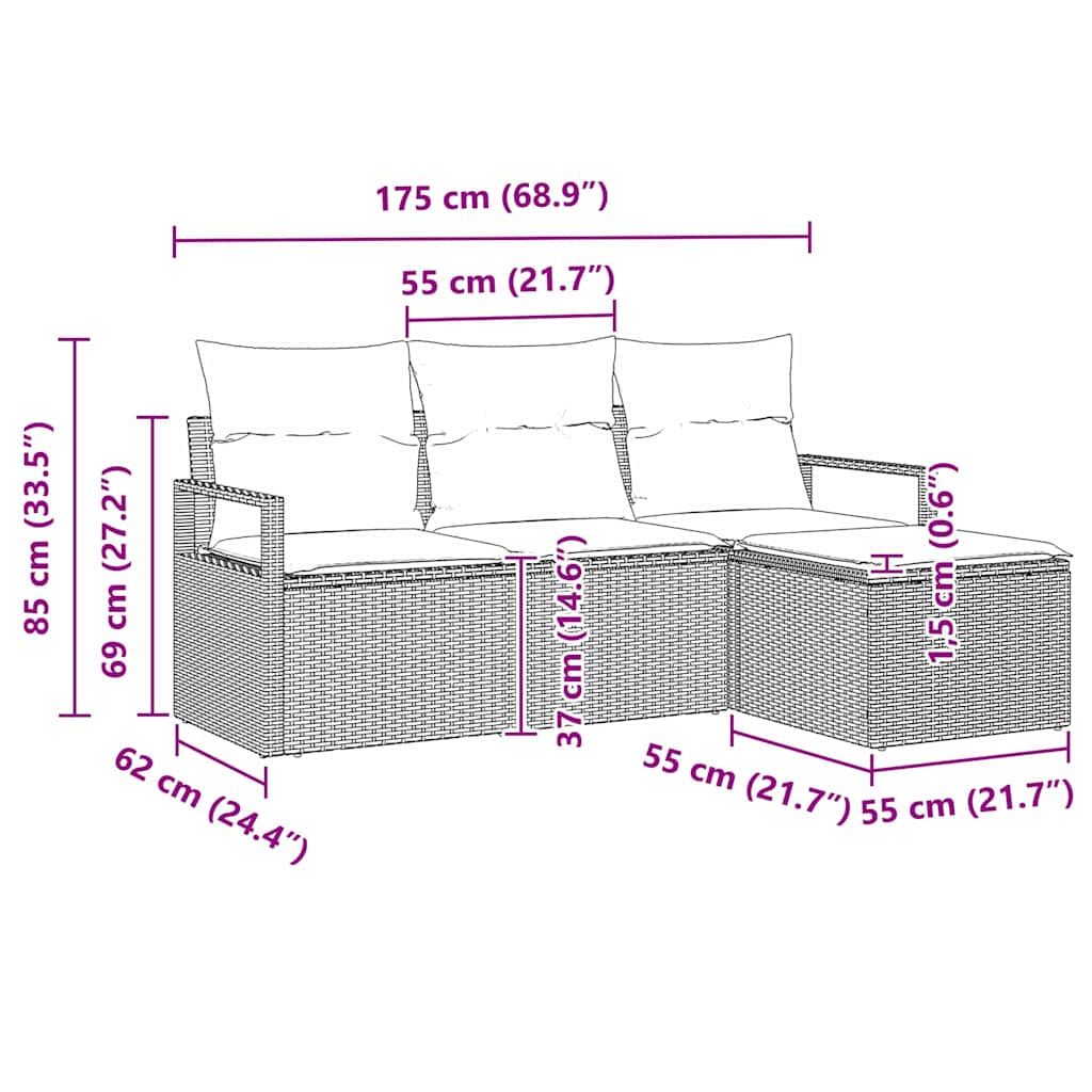 Set sofe 4 pcs Svjetlosiva poliratan
