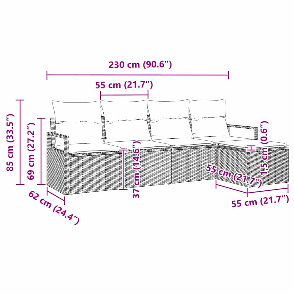 Set sofe 5 kom. Crna poliratan 230 x 117 x 85 cm