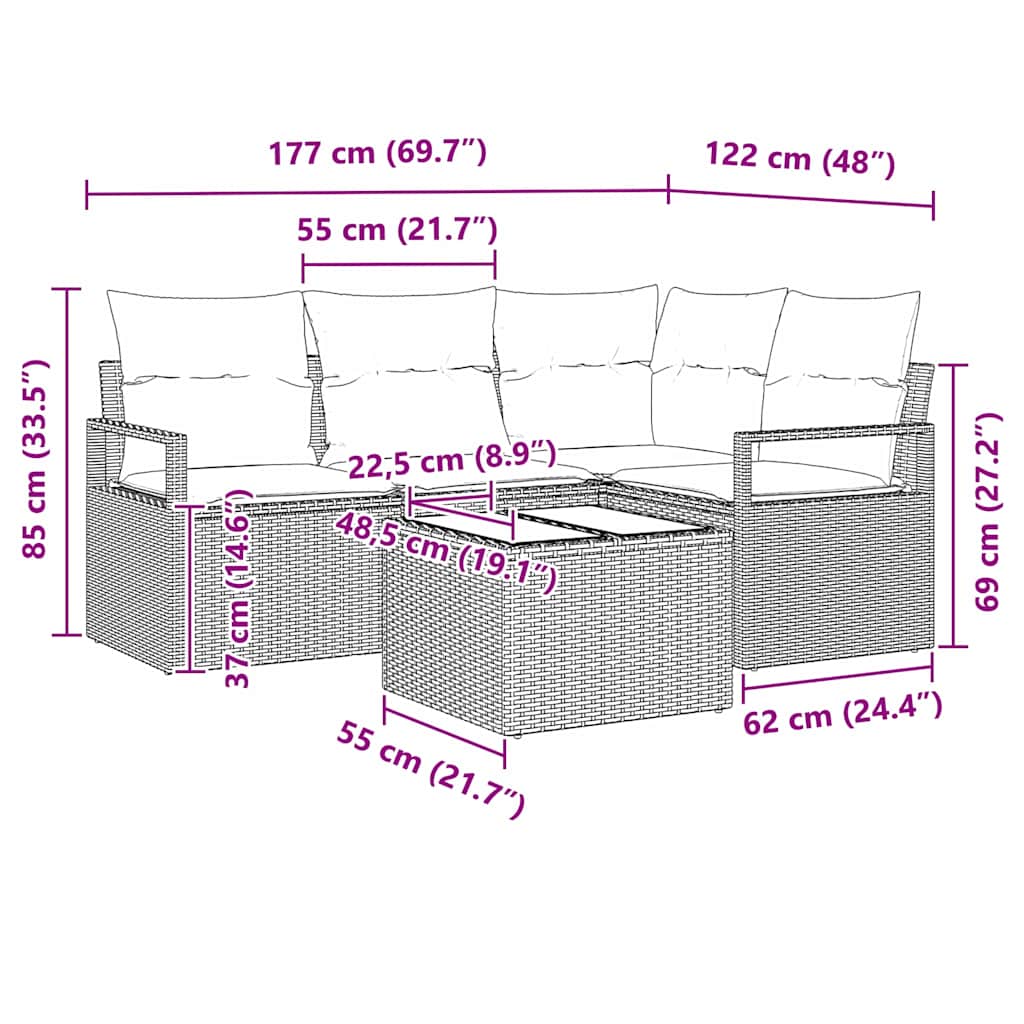 Set sofe 5 kom. Crna poliratan 177 x 122 x 85 cm