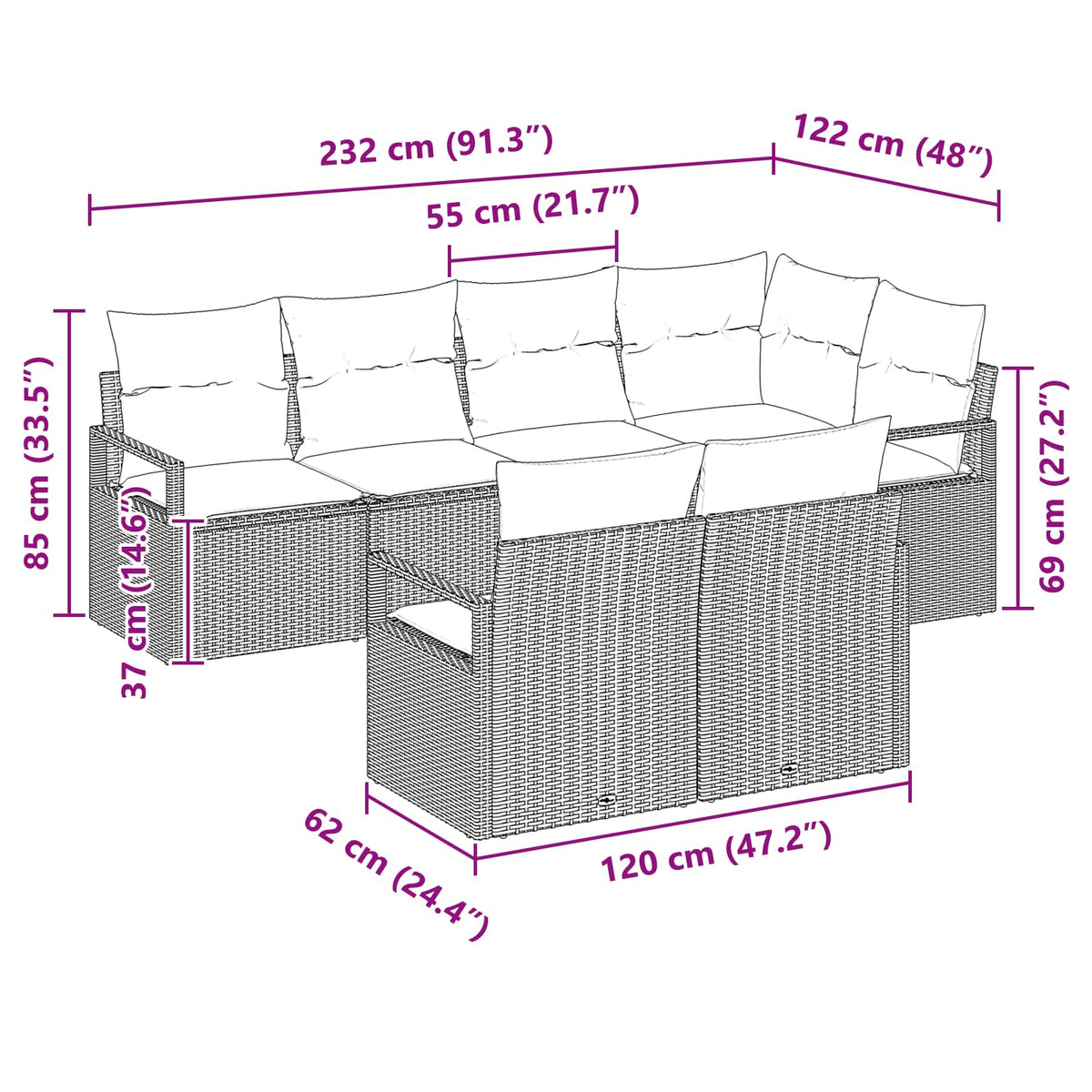 Set sofe 7 kom. Crna poliratan