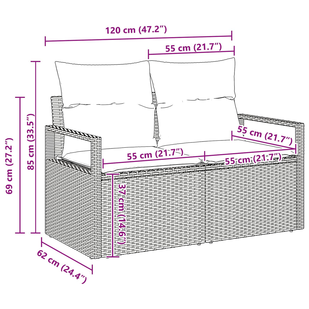 Set sofe 6 kom. Crna poliratan 232 x 122 x 85 cm
