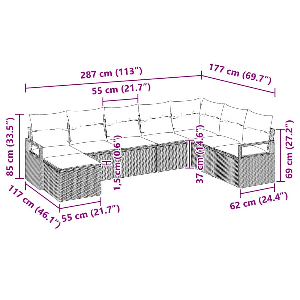 Set sofe s jastukom 8 pcs Smeđa poliratan