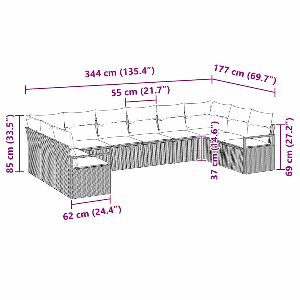 Set sofe s jastukom 10 pcs Svjetlosiva poliratan