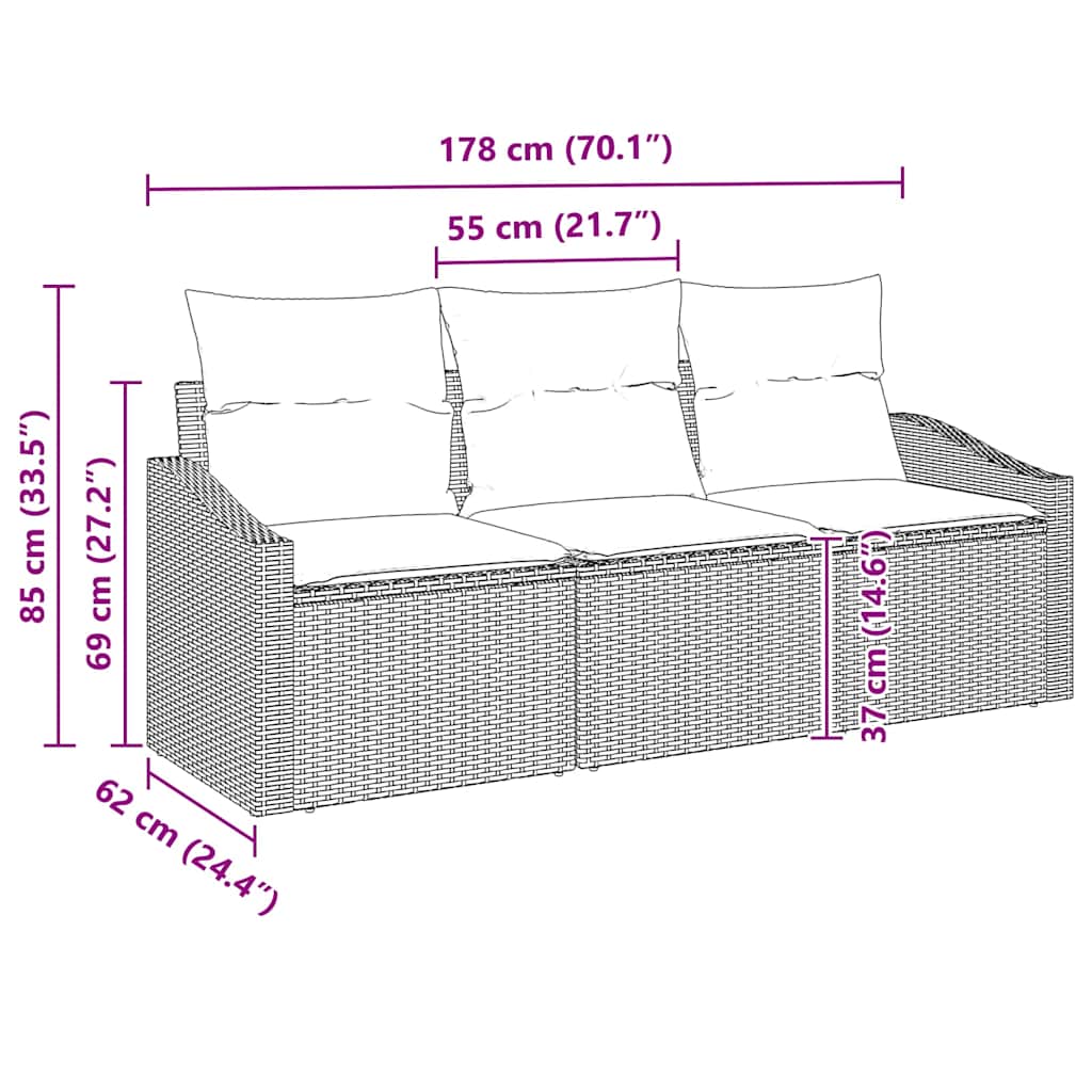 Set sofe 3 kom. Crna poliratan 178 x 62 x 85 cm