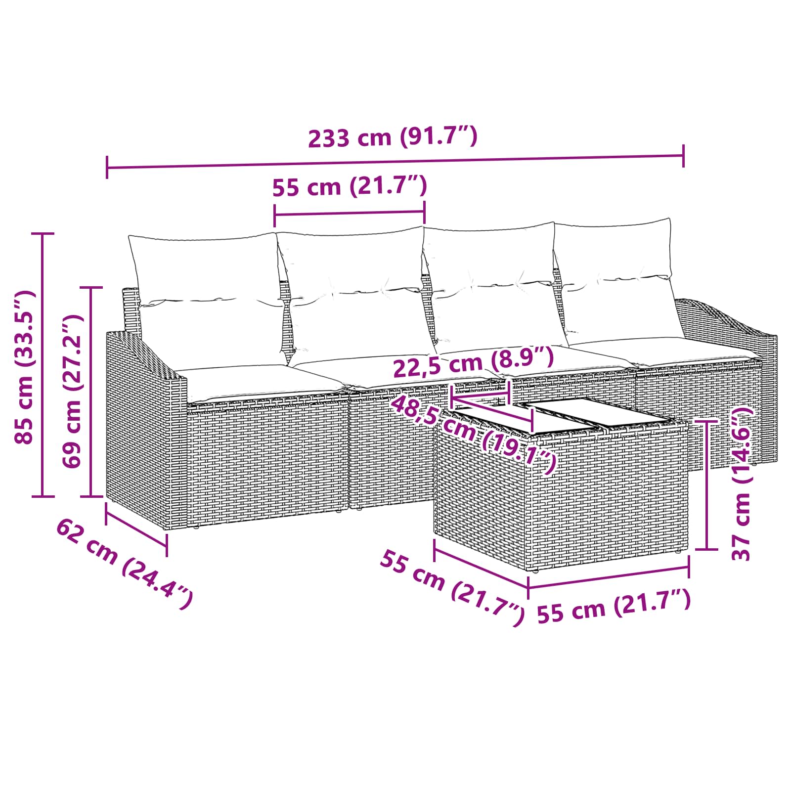 Set sofe s jastukom s jastukom 5 pcs Crna i turkizna poliratan