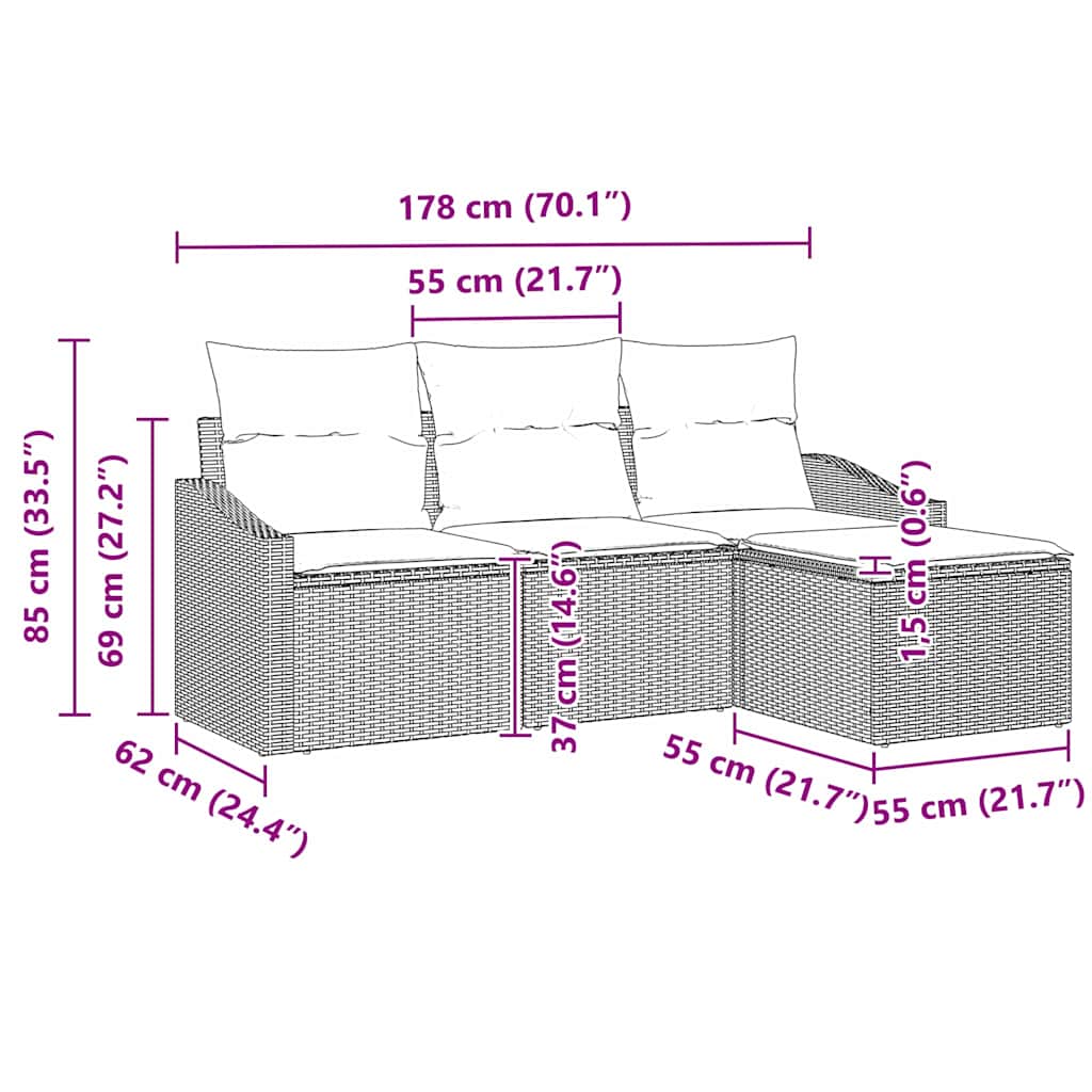 Set sofe 4 kom. Bež poliratan 178 x 117 x 85 cm