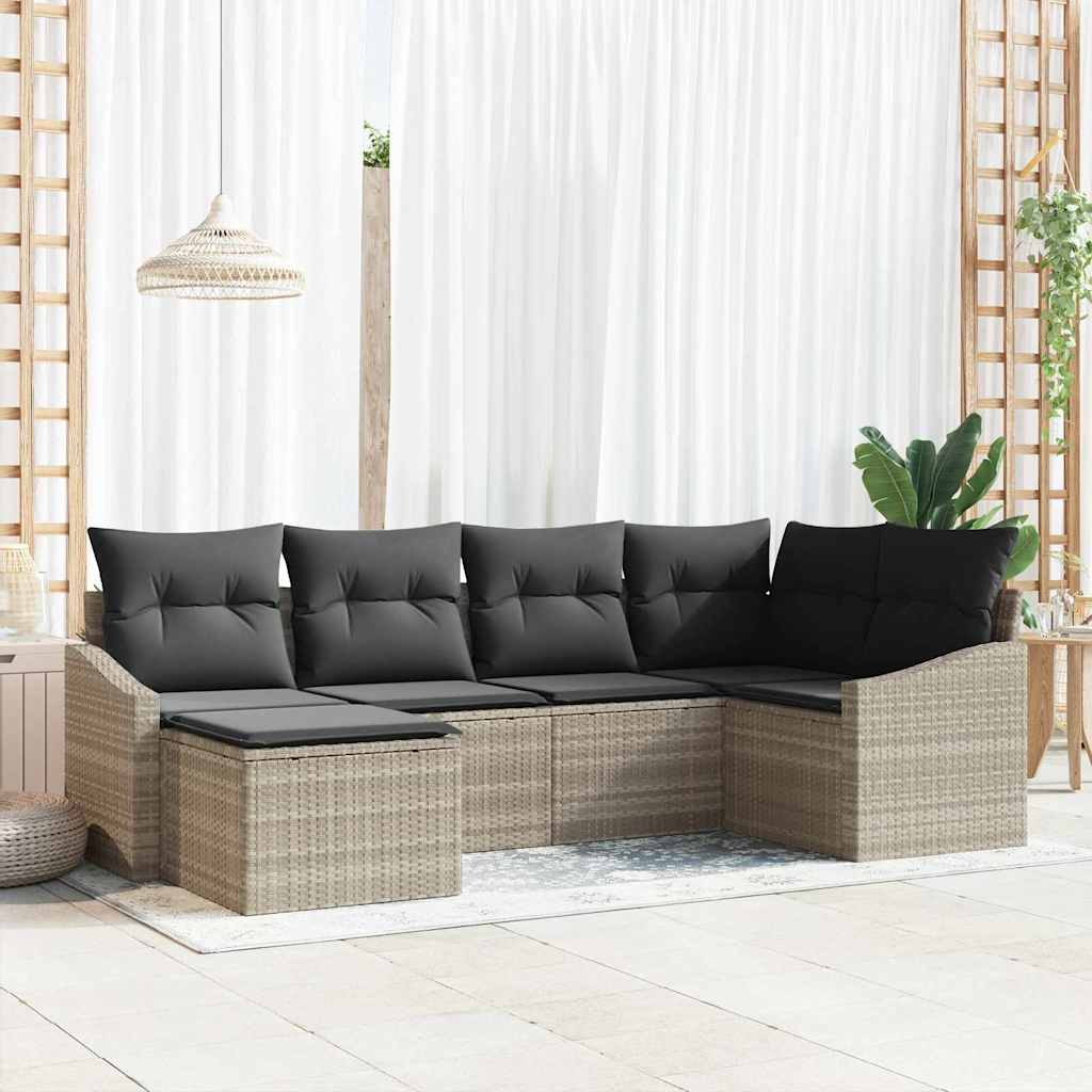 Set sofe 6 kom. Svjetlosiva poliratan 288,5 x 123,5 x 85 cm