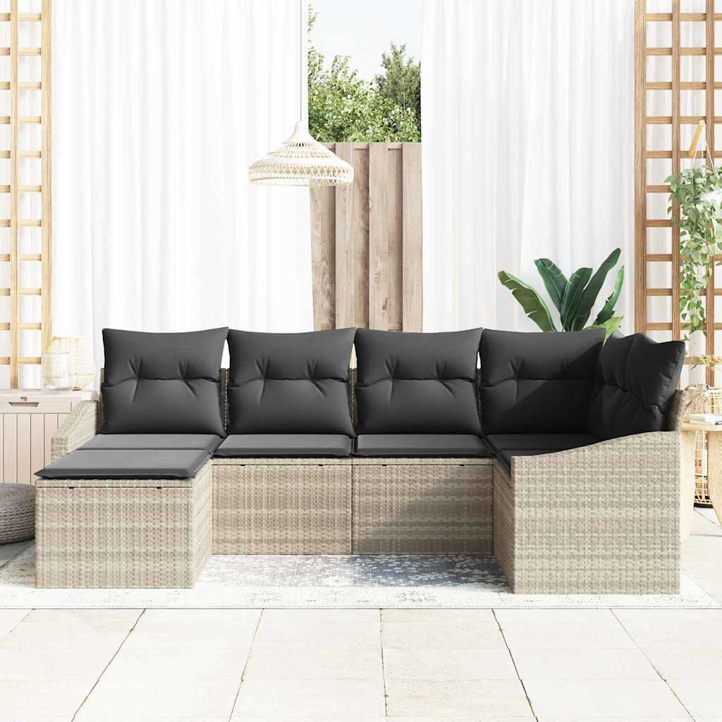 Set sofe 6 kom. Svjetlosiva poliratan 288,5 x 123,5 x 85 cm