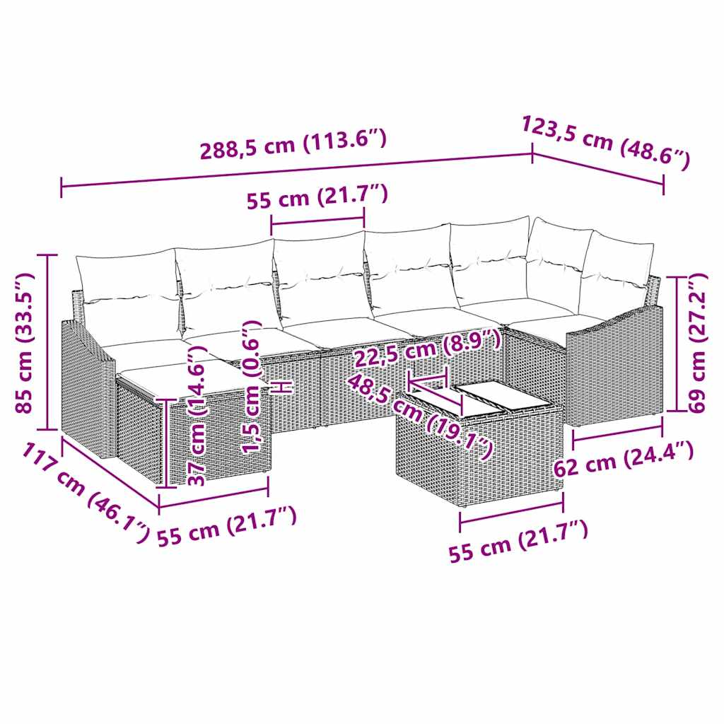 Set sofe s jastukom 8 pcs Smeđa poliratan