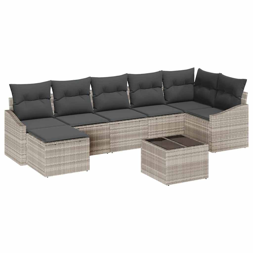 Set sofe 8 kom. Svjetlosiva poliratan 288,5 x 123,5 x 85 cm