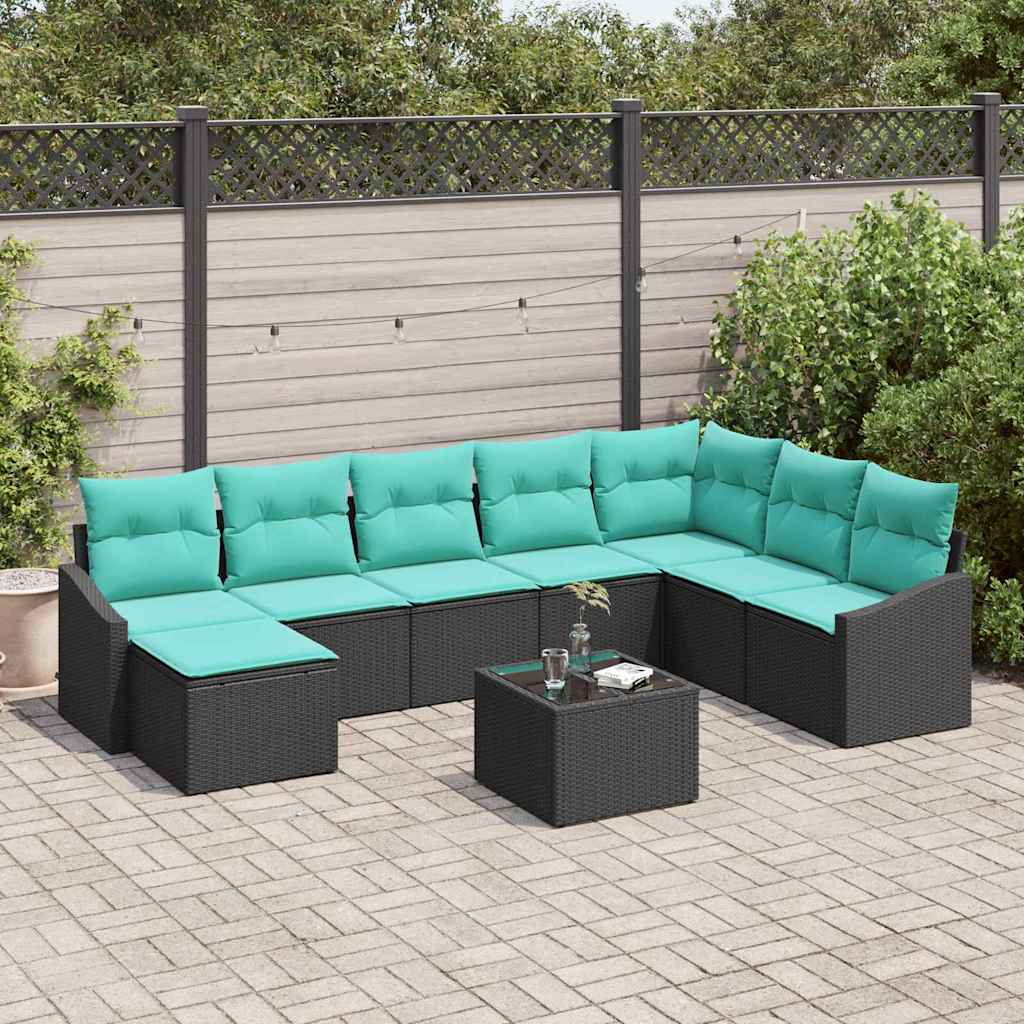 Set sofe 9 kom. Crna poliratan 288,5 x 178,5 x 85 cm