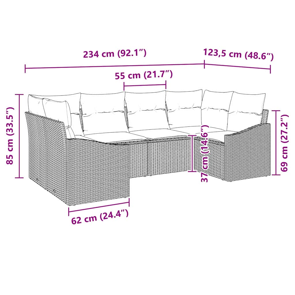 Set sofe 6 kom. Siva poliratan 234 x 123,5 x 85 cm