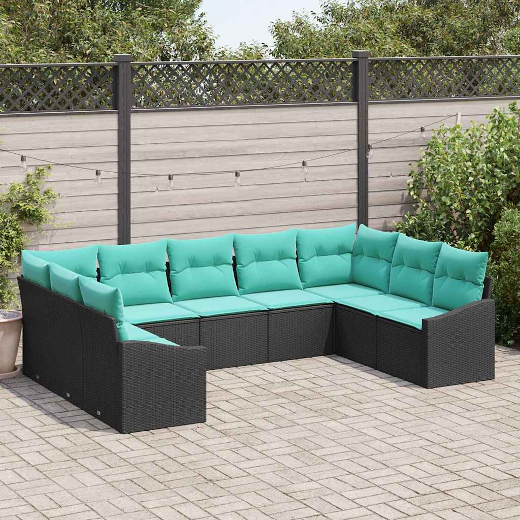 Set sofe 9 kom. Crna poliratan 289 x 178,5 x 85 cm