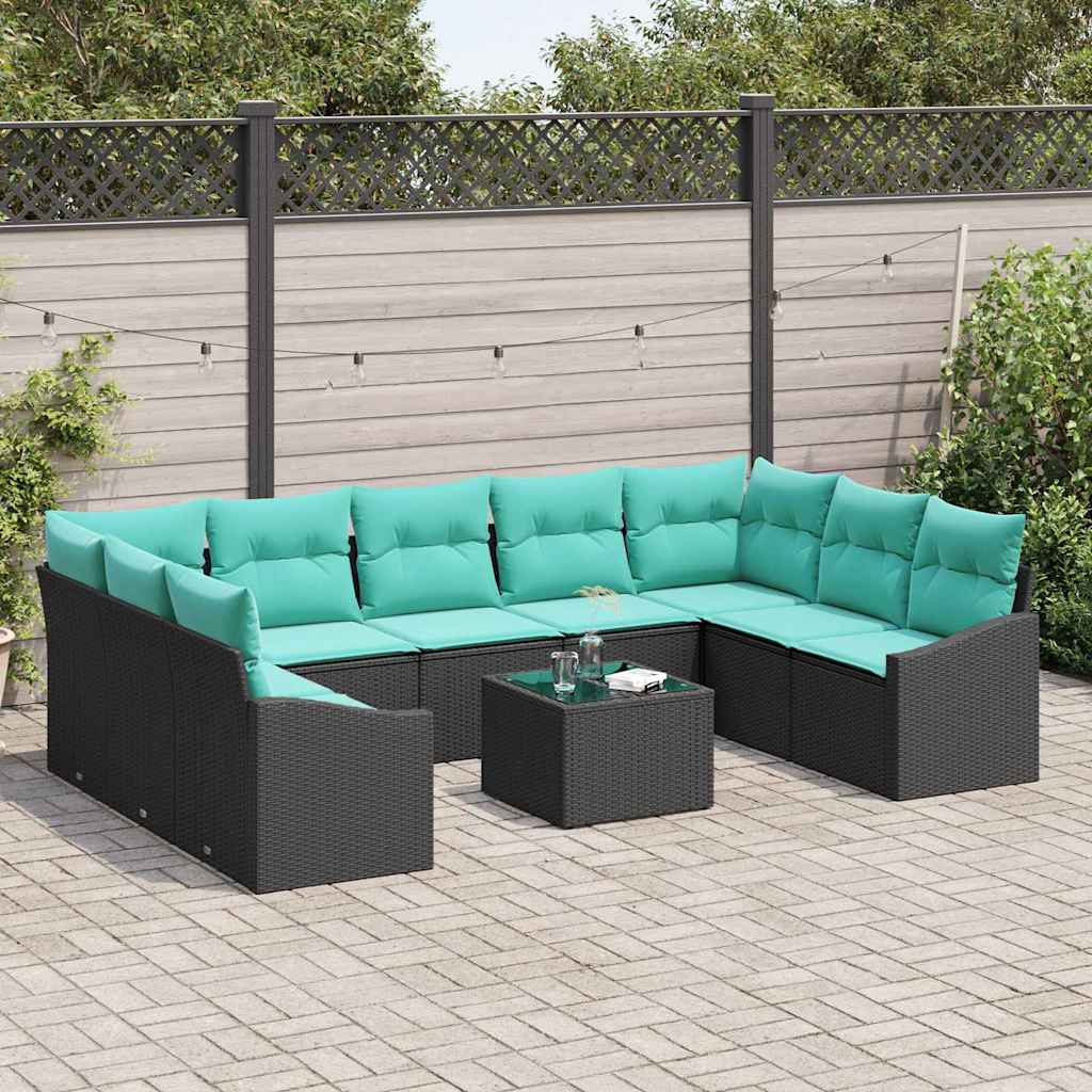 Set sofe 10 kom. Crna poliratan 289 x 178,5 x 85 cm