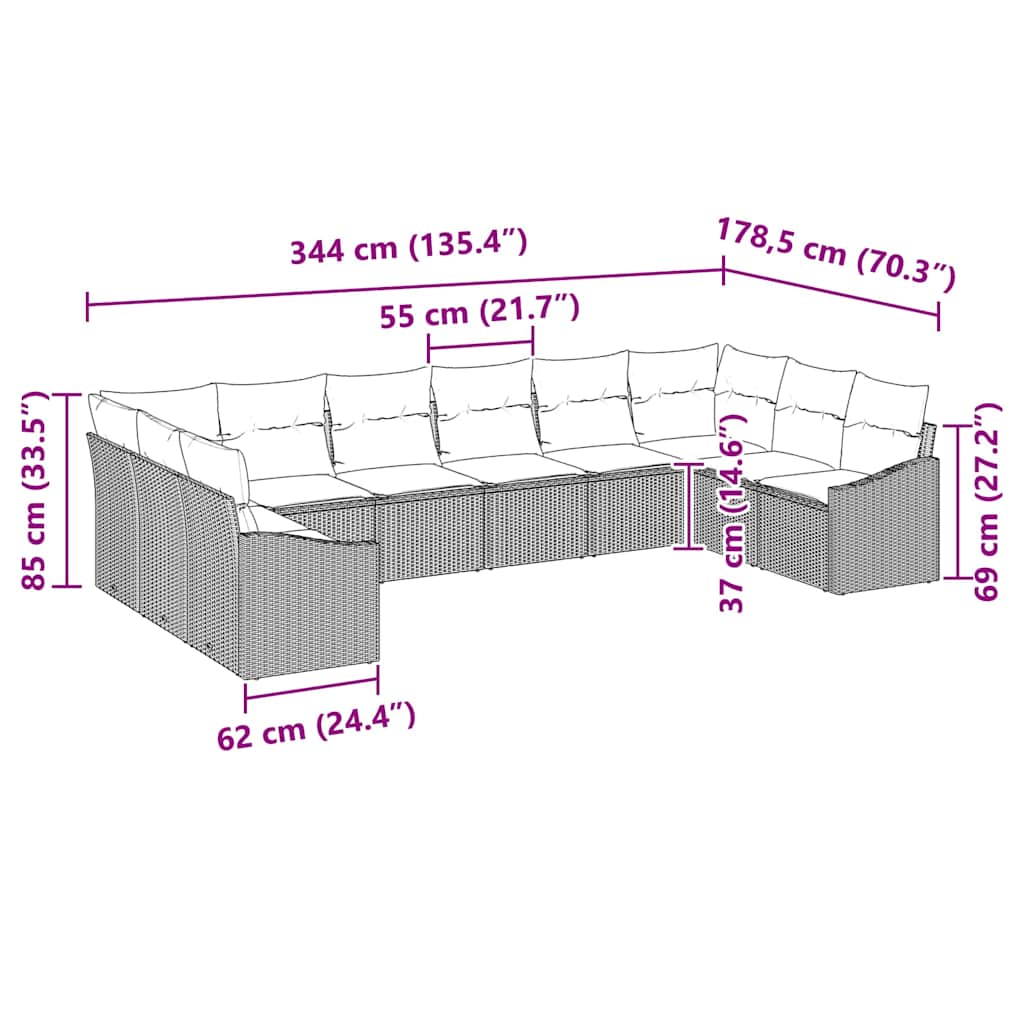Set sofe s jastukom 10 pcs Svjetlosiva poliratan