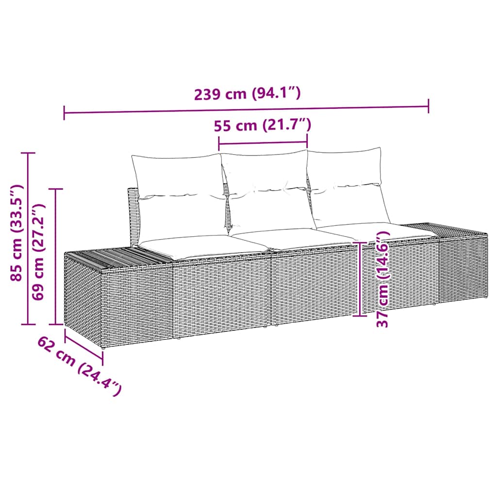 Set sofe 3 kom. Crna poliratan 239 x 62 x 85 cm