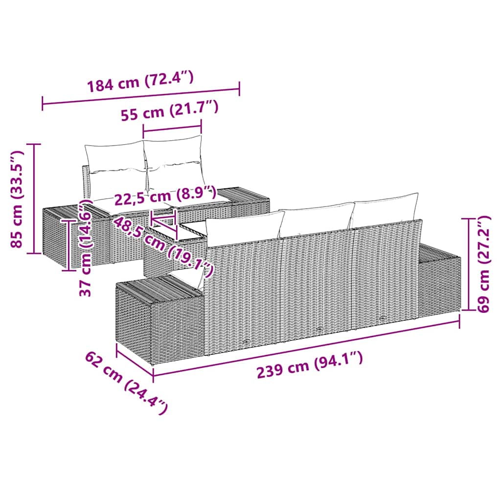 Sjedeća garnitura za vrt 6 kom. Svijetlo siva poliratan Svjetlosiva 55 x 55 x 37 cm