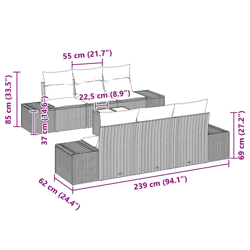 Sjedeća garnitura za vrt 7 kom. Siva poliratan 55 x 55 x 37 cm